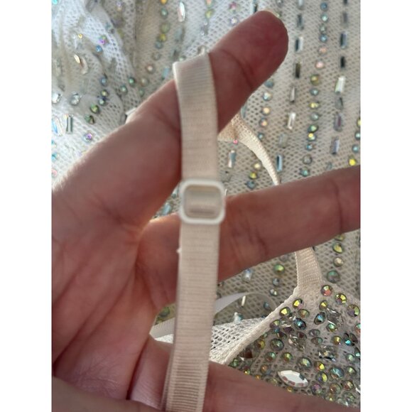 Fashion Nova Babydoll Rhinestone Mini Dress Size Large White Underwire New Years - Picture 8 of 14